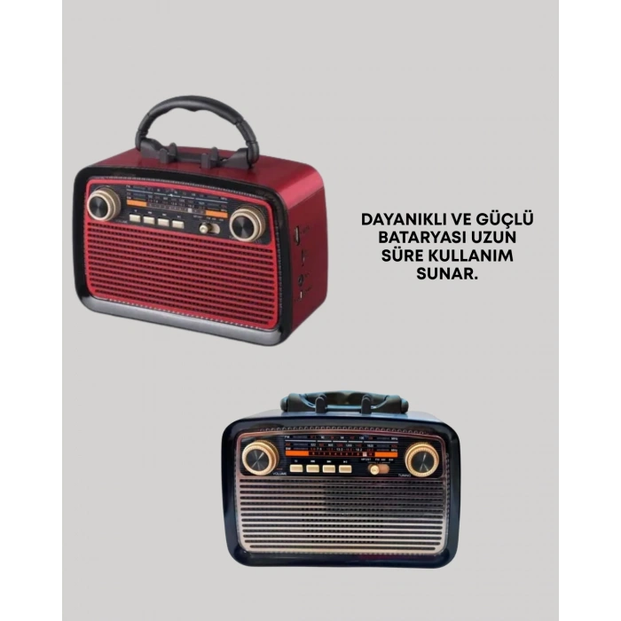 Nostaljik Radyo Görünümlü Bluetooth Hoparlör – FM/AM Yayın, Kablosuz Bağlantı, Şarj Edilebilir