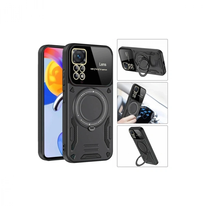 Note 11 Pro Kılıf Joy Lens Standlı Kapak - Kırmızı