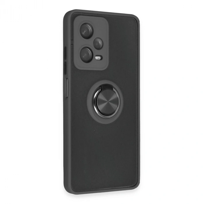 Note 12 Pro 5g Kılıf Montreal Yüzüklü  Kapak - Siyah