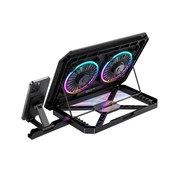 Notebook Soğutucu Stand RGB Aydınlatmalı İki Fanlı Laptop Altlığı