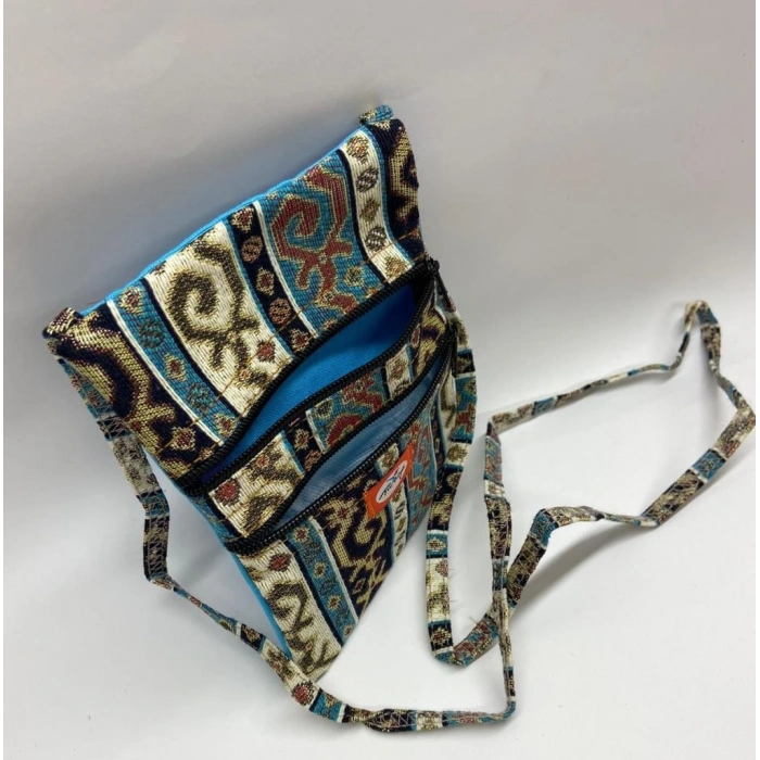 Otantik Desenli Fermuarlı Askılı Çanta Özel Dikim  - 1 ADET