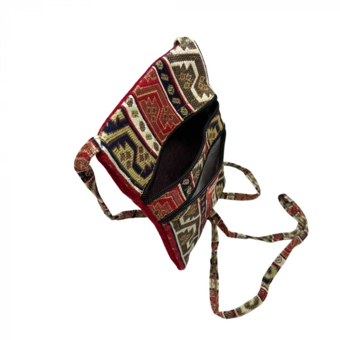 Otantik Desenli Fermuarlı Askılı Çanta Özel Dikim  - 1 ADET