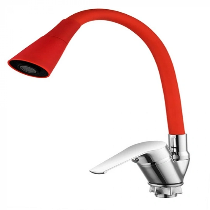Oynar Başlıklı Çelik Spiral Üzeri Silikon Kaplama Musluk Başlığı Kobra Fonksiyonlu Musluk - Kırmızı
