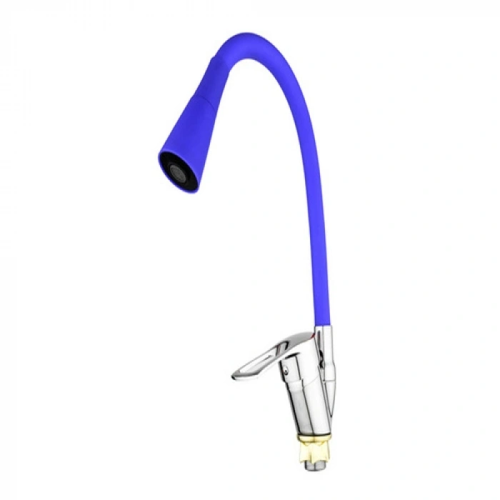Oynar Başlıklı Çelik Spiral Üzeri Silikon Kaplama Musluk Başlığı Kobra Fonksiyonlu Musluk - Mavi