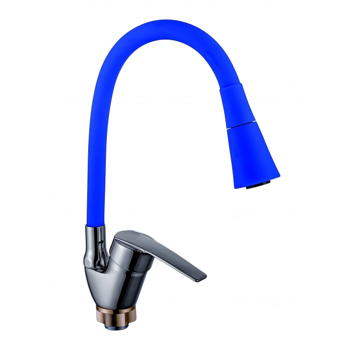 Oynar Başlıklı Çelik Spiral Üzeri Silikon Kaplama Musluk Başlığı Kobra Fonksiyonlu Musluk - Mavi