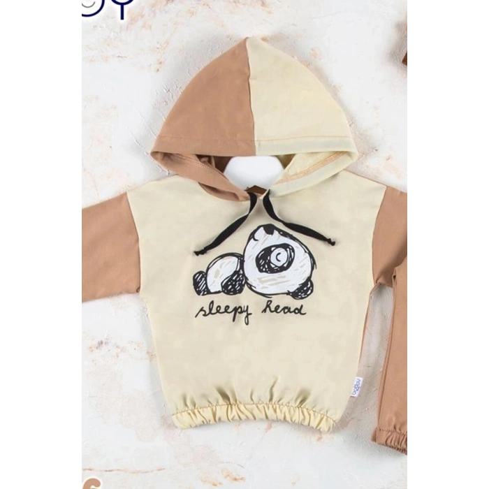 Panda Desenli Kapişonlu Erkek Bebek Takımı