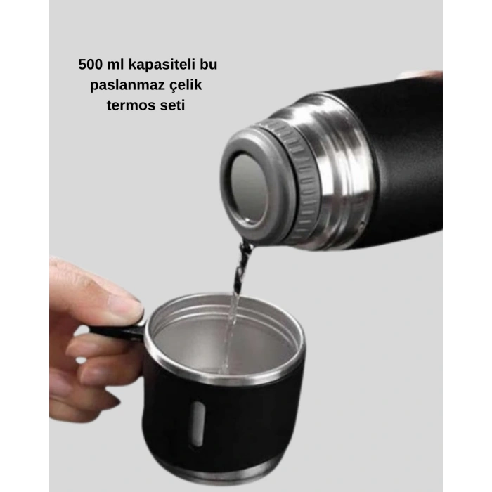 Paslanmaz Çelik 500 ml Termos Seti – 8 Saat Isı Koruma, Vakumlu, Sızdırmaz ve Taşınabilir