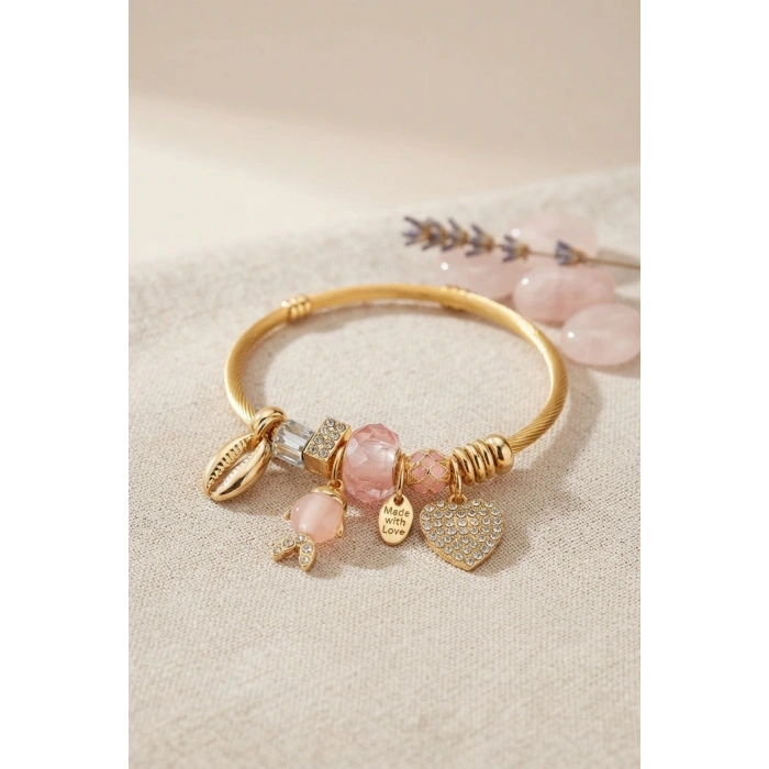 Pembe Balık Model Gold Renk Charmlı Bileklik