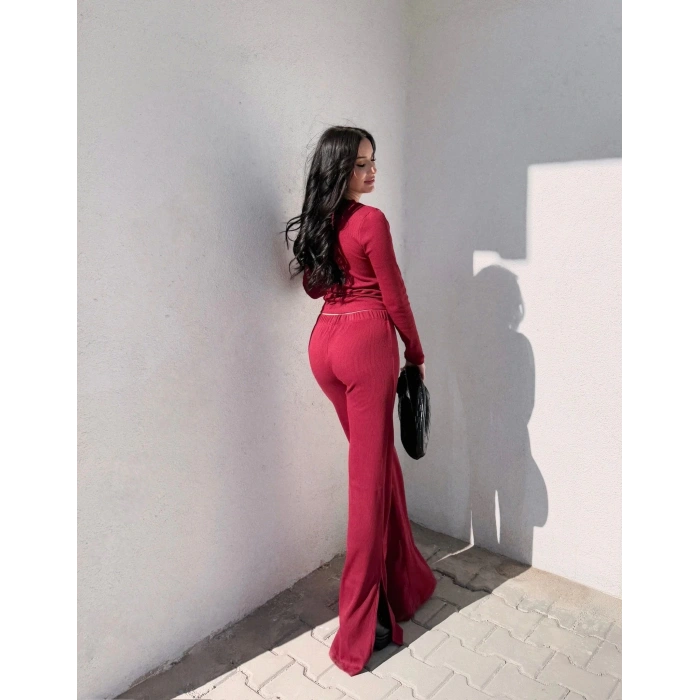 Pencereli detaylı alt üst takım bordo