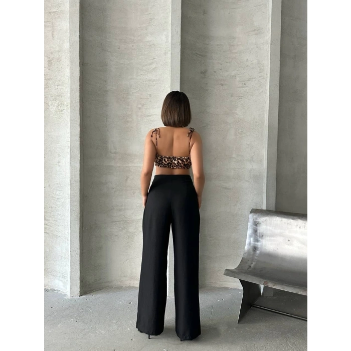 Pileli keten pantolon