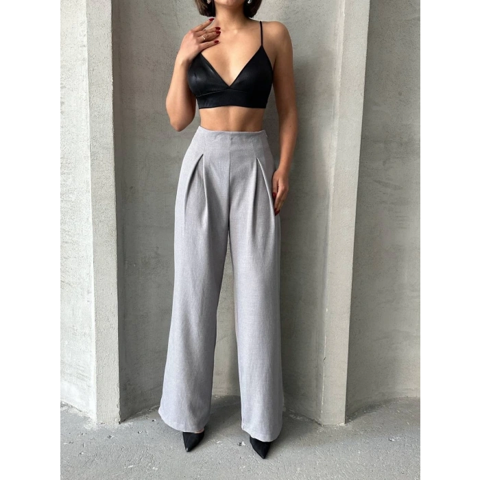 Pileli keten pantolon