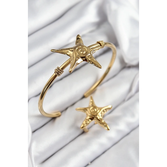 Pirinç Deniz Yıldızı Model Gold Renk Bileklik Yüzük Set