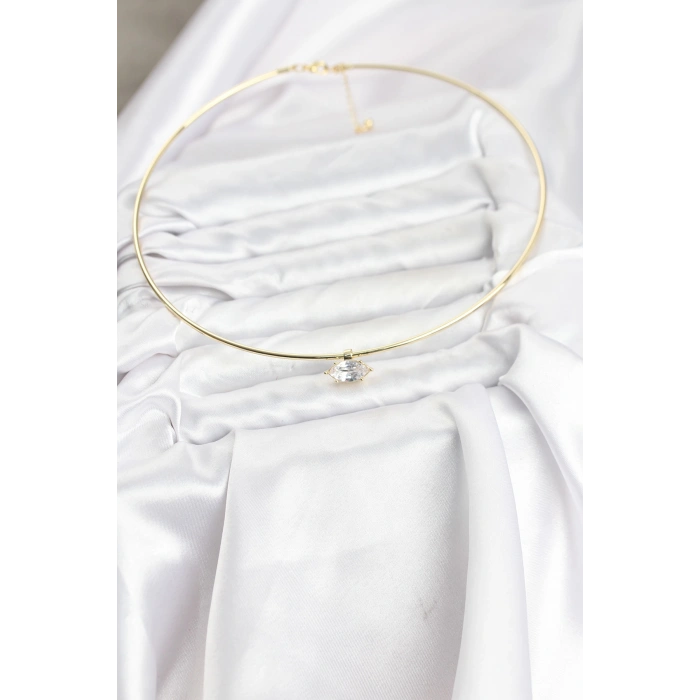 Pirinç Gold Renk Choker Model Zirkon Taşlı Kadın Kolye