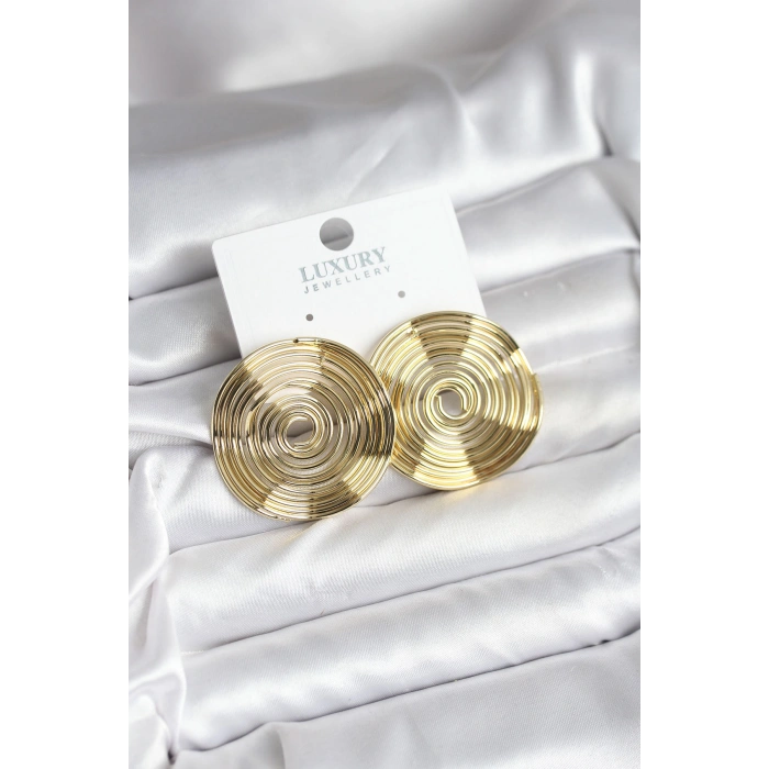 Pirinç Gold Renk Circle Model Kadın Küpe