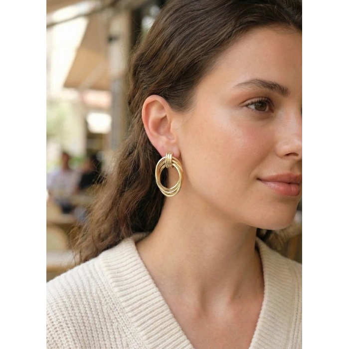Pirinç Gold Renk Damla Model Vintage Kadın Küpe