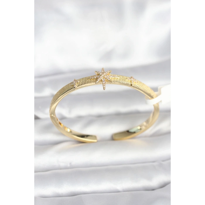 Pirinç Gold Renk Kutup Yıldızı Model Kadın Kelepçe Bileklik
