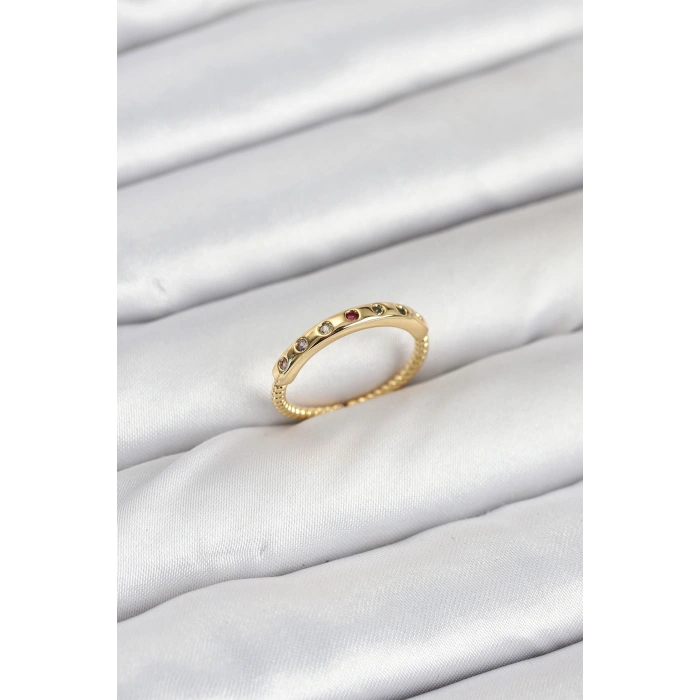 Pirinç Gold Renk Renkli Zirkon Taşlı Kadın Yüzük