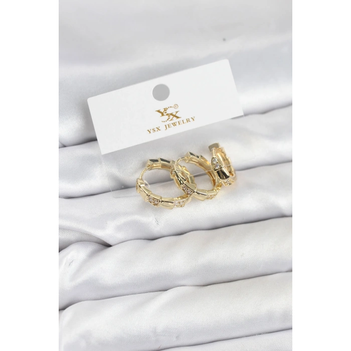 Pirinç Gold Renk Zirkon Taşlı Halka Yılan Model YSX Trio Küpe Seti