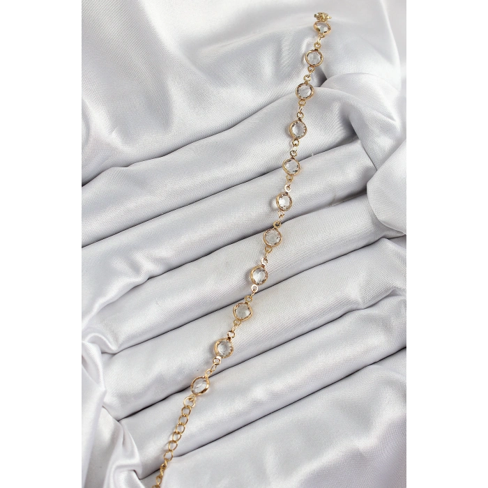 Pirinç Gold Renk Zirkon Taşlı Kadın Bileklik