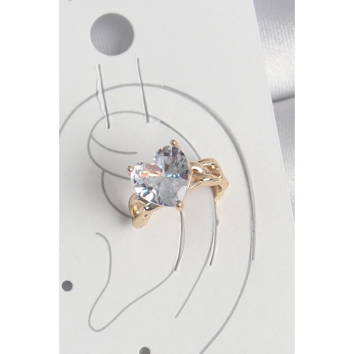 Pirinç Gold Renk Zirkon Taşlı Kalp Model Kadın Kıkırdak Küpe