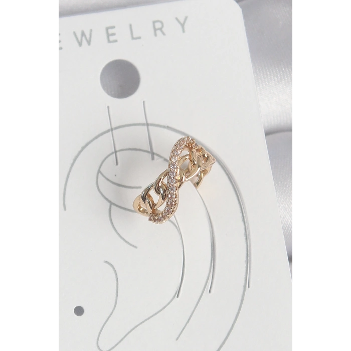 Pirinç Gold Renk Zirkon Taşlı Sonsuzluk Zincir Model Kadın Kıkırdak Küpe