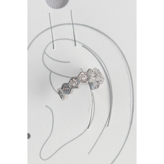 Pirinç Gümüş Renk Bal Peteği Model Zirkon Taşlı Kadın Kıkırdak Küpe