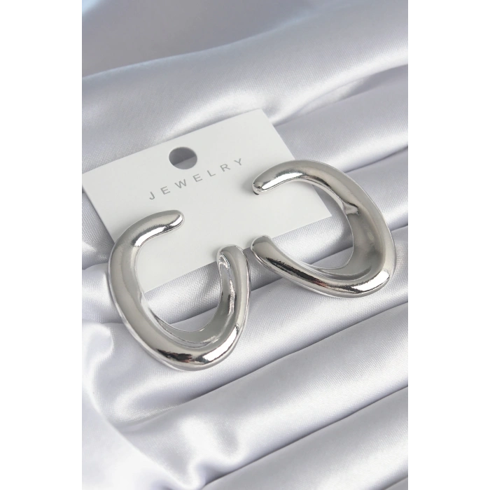 Pirinç Gümüş Renk Halka Model Kadın Küpe