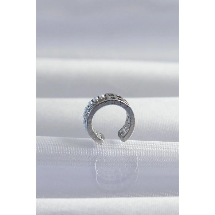 Pirinç Gümüş Renk İncili Baget Taşlı Earcuff Küpe
