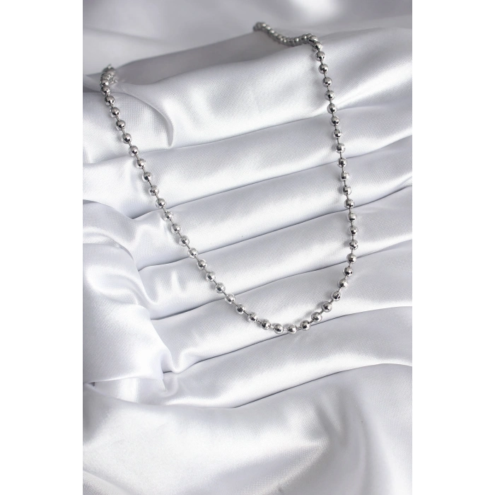 Pirinç Gümüş Renk Topçuk Detay Kadın Kolye