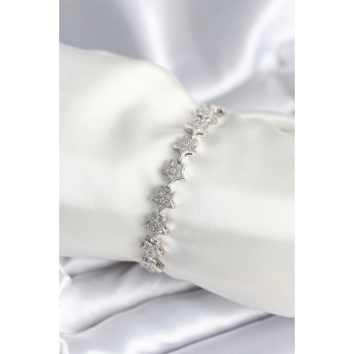 Pirinç Gümüş Renk Yıldız Model Kadın Bileklik