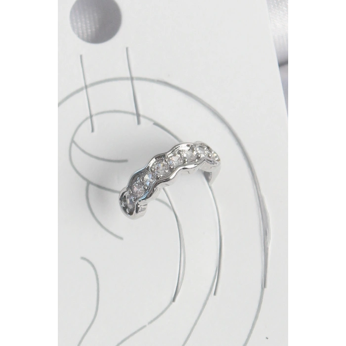 Pirinç Gümüş Renk Zirkon Taşlı Kıkırdak Model Kadın Küpe