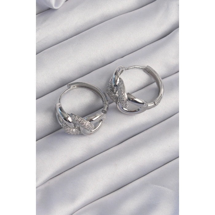 Pirinç Gümüş Renk Zirkon Taşlı Samanyolu Küpe