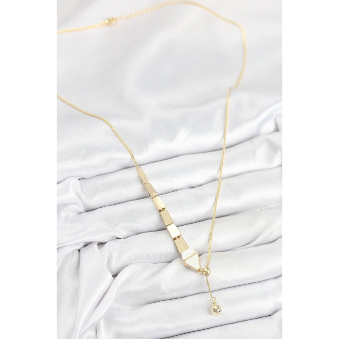Pirinç Yılan Model Gold Renk Asansörlü Kadın Kolye