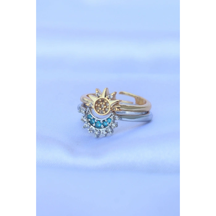 Pirinç Zirkon Taşlı 2li Ayarlanabilir Arkadaş Yüzüğü