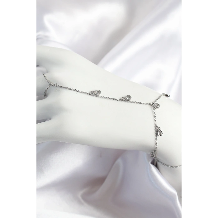 Pirinç Zirkon Taşlı Sallantılı Damla Model Gümüş Renk Kadın Şahmeran