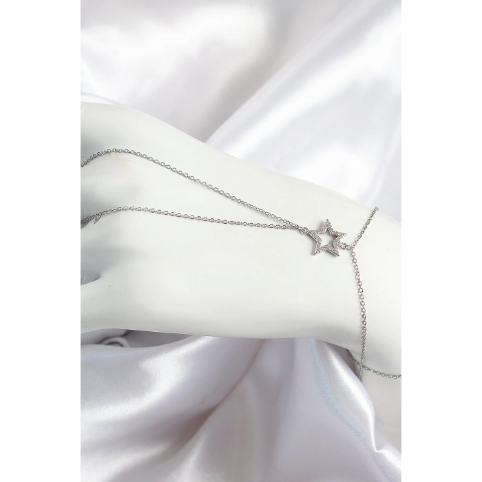 Pirinç Zirkon Taşlı Yıldız Model Gümüş Renk Kadın Şahmeran