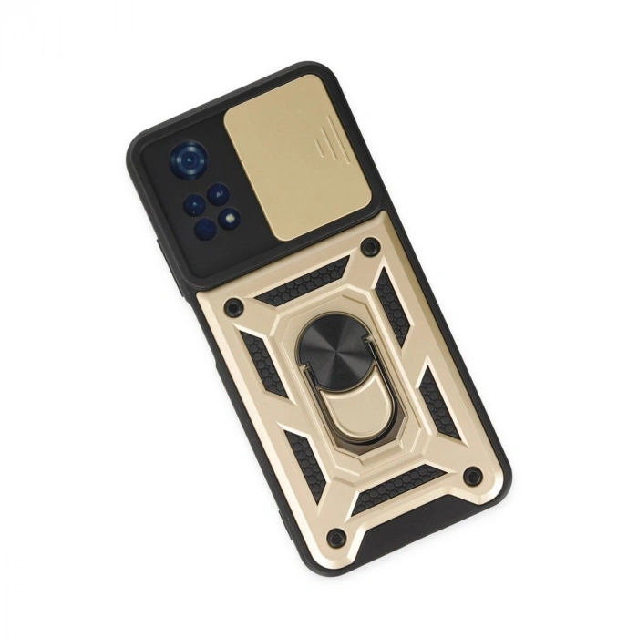 Po M4 Pro 4g Kılıf Pars Lens Yüzüklü  - Gold