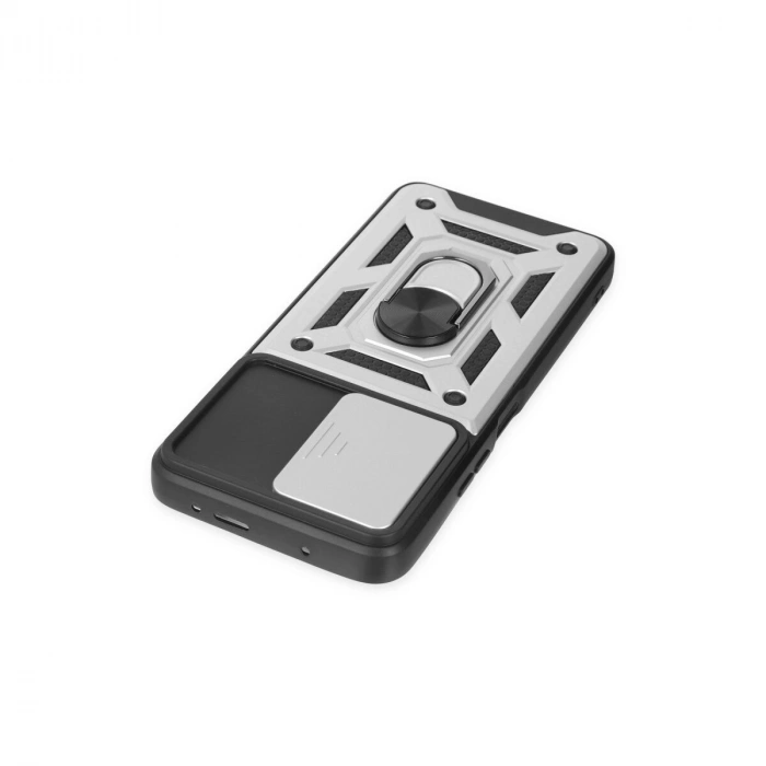 Po X3 Gt Kılıf Pars Lens Yüzüklü  - Gümüş