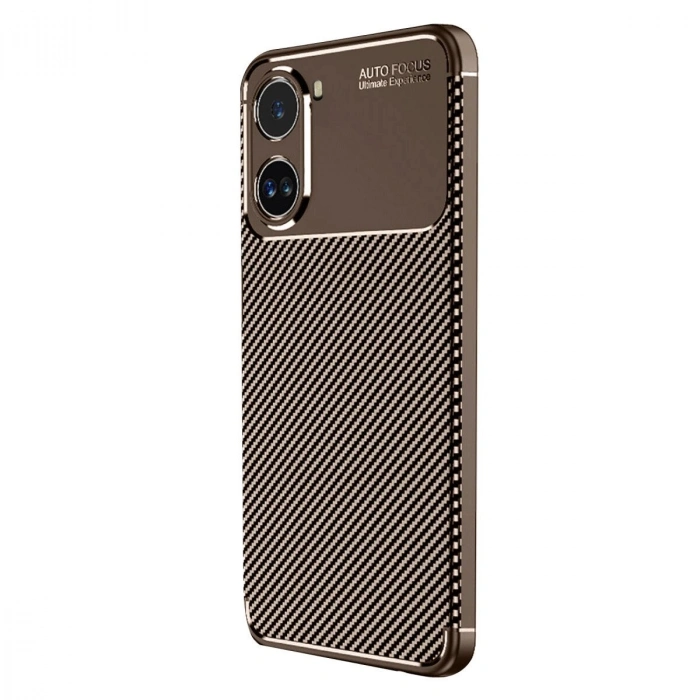 Po X7 Pro Kılıf Auto Fus Karbon Kapak - Kahverengi