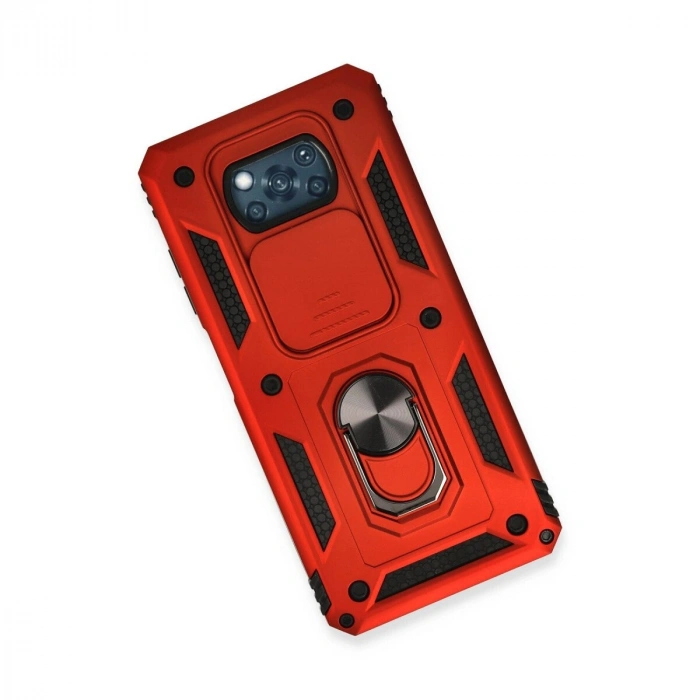 Pohone X3 Kılıf Pars Lens Yüzüklü  - Kırmızı