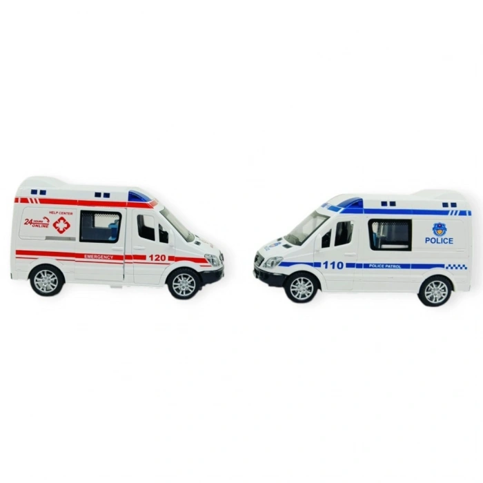 Polis Ambulans Arabası Işıklı Sesli Sürtmeli Plastik 2li Set 15cm - 1 ADET