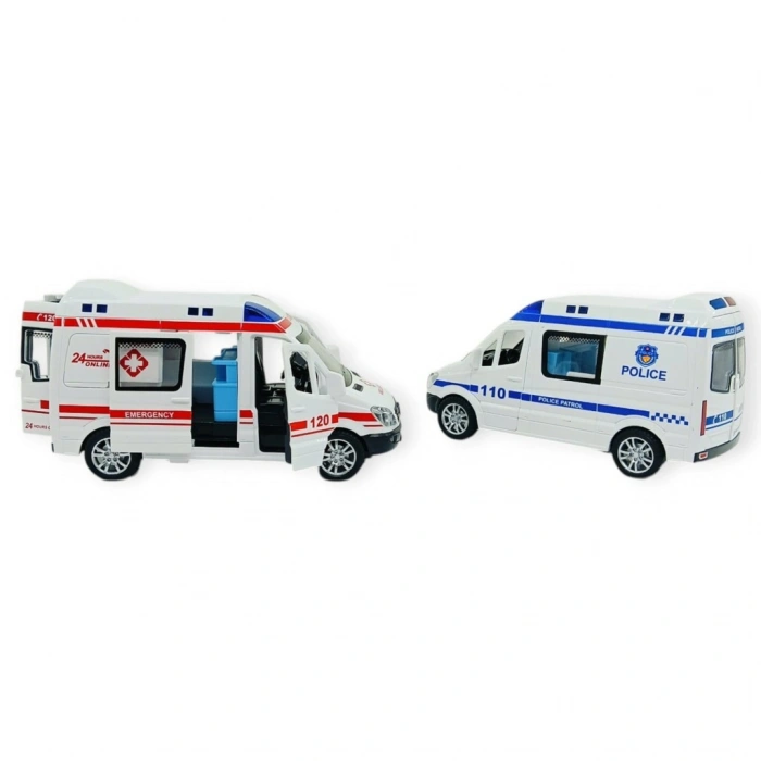 Polis Ambulans Arabası Işıklı Sesli Sürtmeli Plastik 2li Set 15cm - 1 ADET