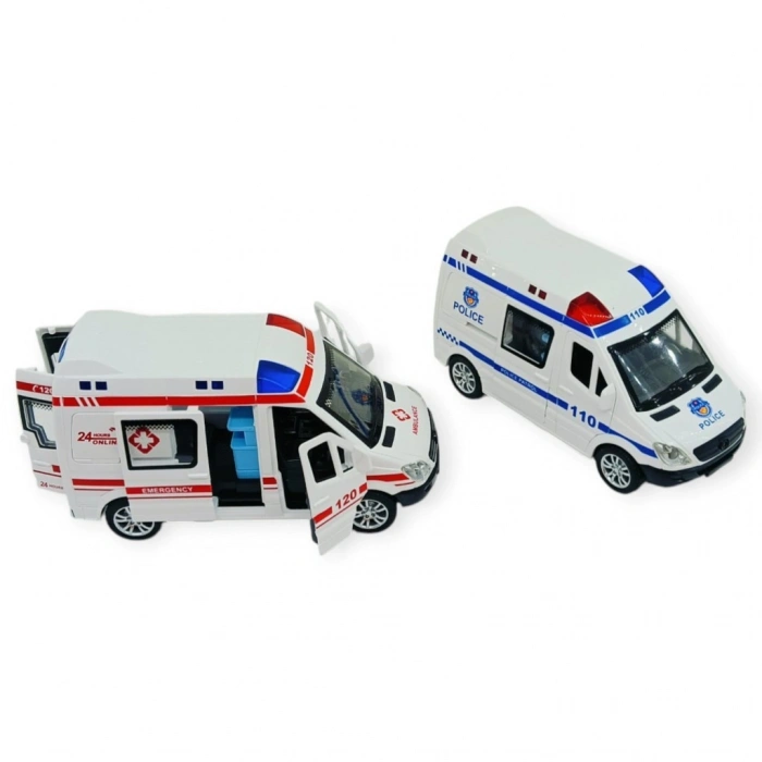 Polis Ambulans Arabası Işıklı Sesli Sürtmeli Plastik 2li Set 15cm - 1 ADET