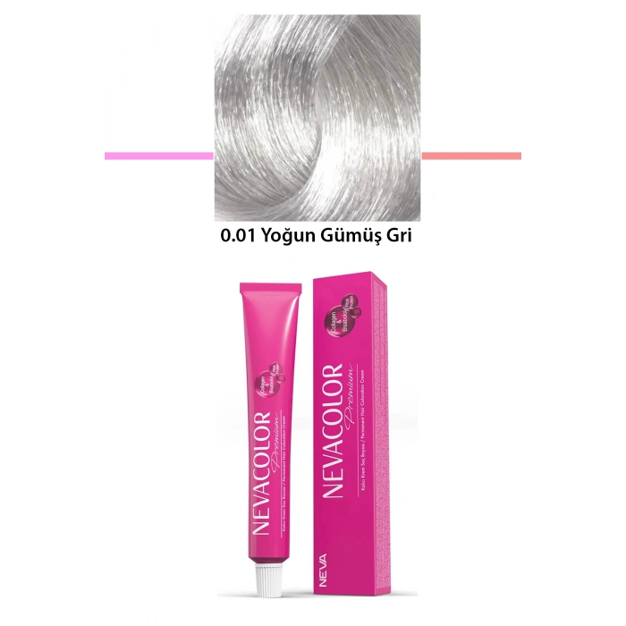 Premium 0.01 Yoğun Gümüş Gri  Kalıcı Krem Saç Boyası 50 G Tüp (74)