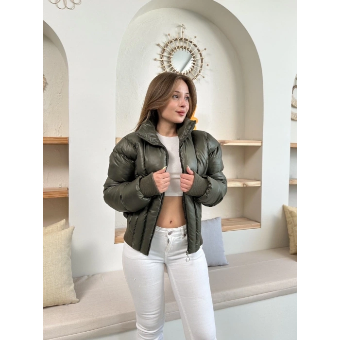 Puffer kısa mont haki st25534