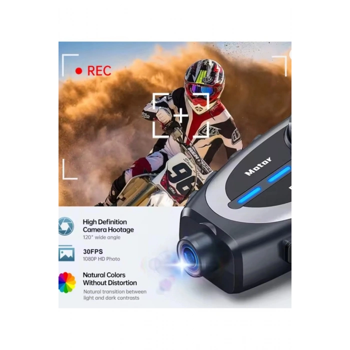 Q29 Motosiklet Kask Bluetooth Kulaklık Eşleşmeli 1080p Kamera Geniş Açı Su Geçirmez Intercom