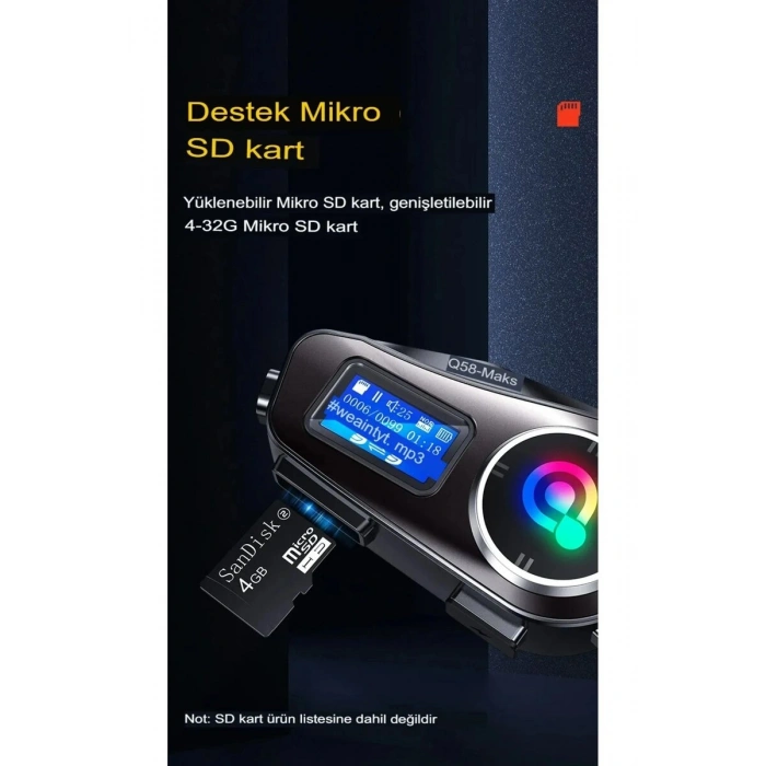 Q58-max Ralu 2 Kişi Bağlantılı Bluetooth Kask Kulaklık Ekranlı Fenerli Müzik Ve Telsiz Intercom