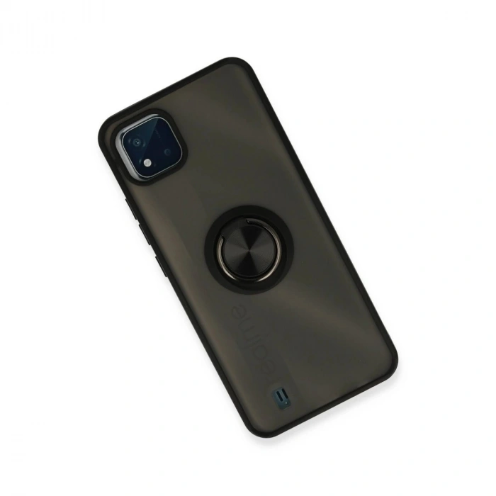 Realme C11 2021 Kılıf Montreal Yüzüklü  Kapak - Siyah