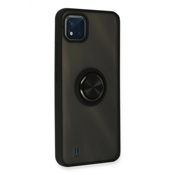 Realme C11 2021 Kılıf Montreal Yüzüklü  Kapak - Siyah