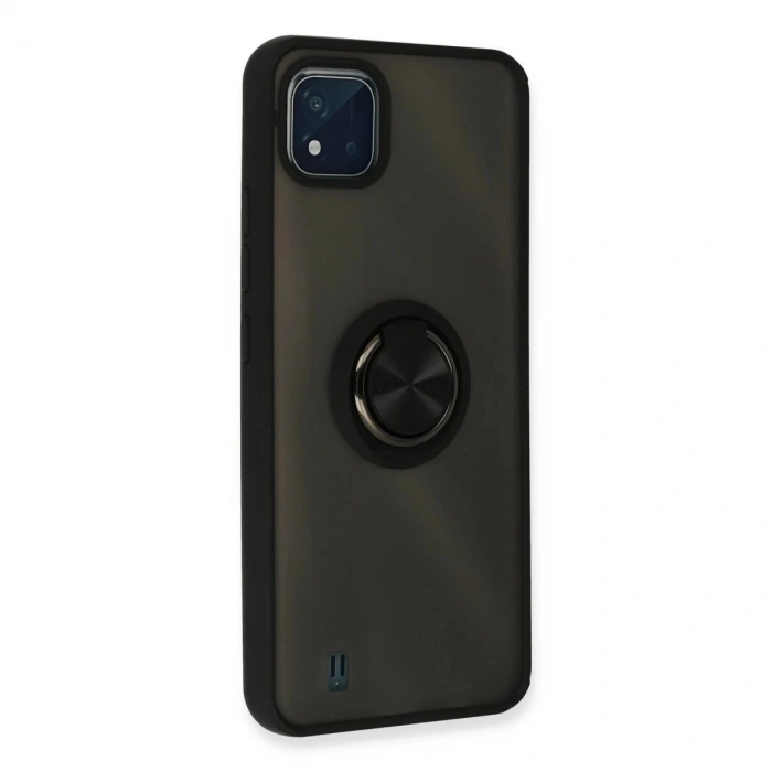 Realme C11 2021 Kılıf Montreal Yüzüklü  Kapak - Siyah